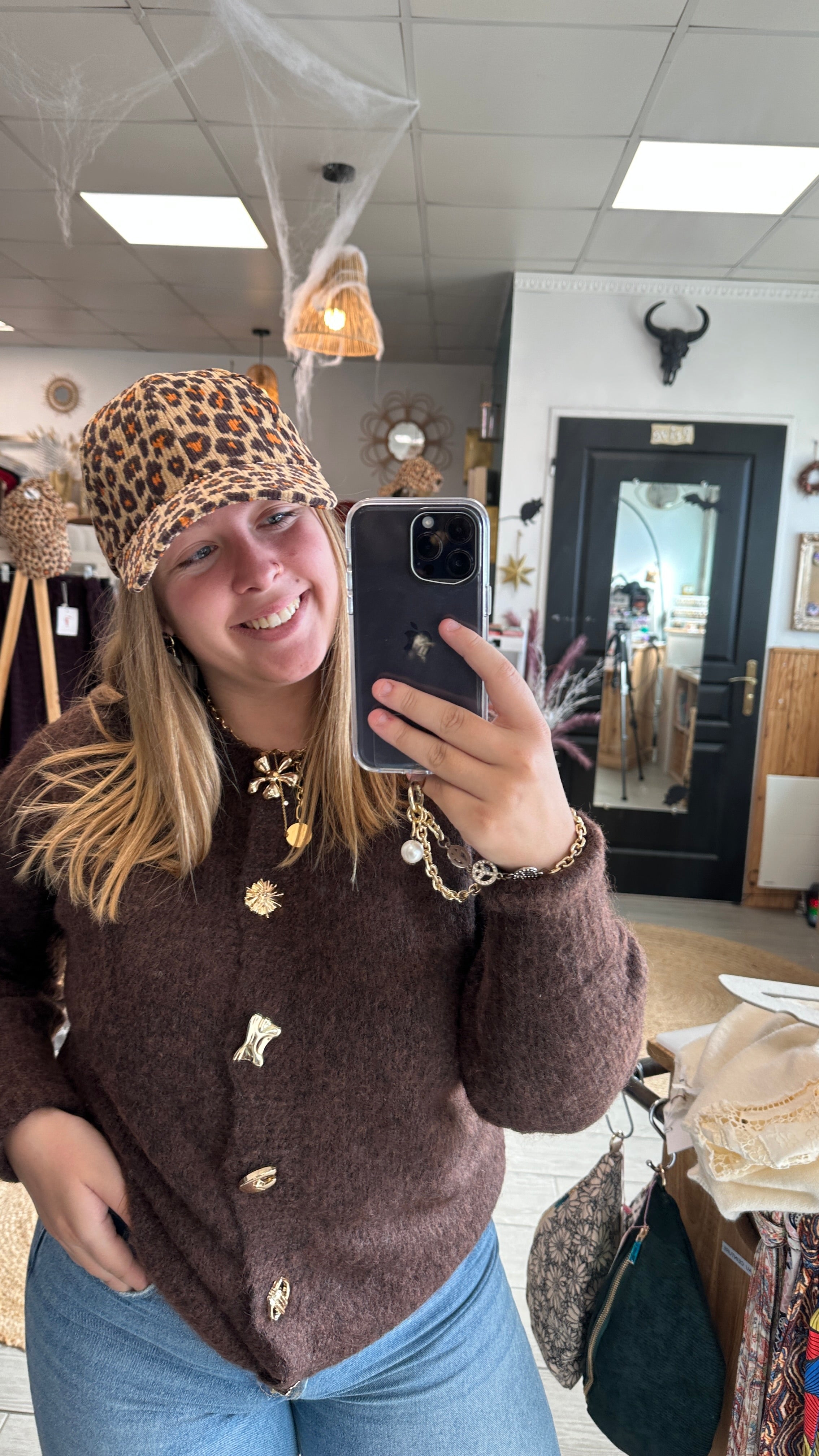 🍫Gilet chocolat Lorea – Boutons dorés