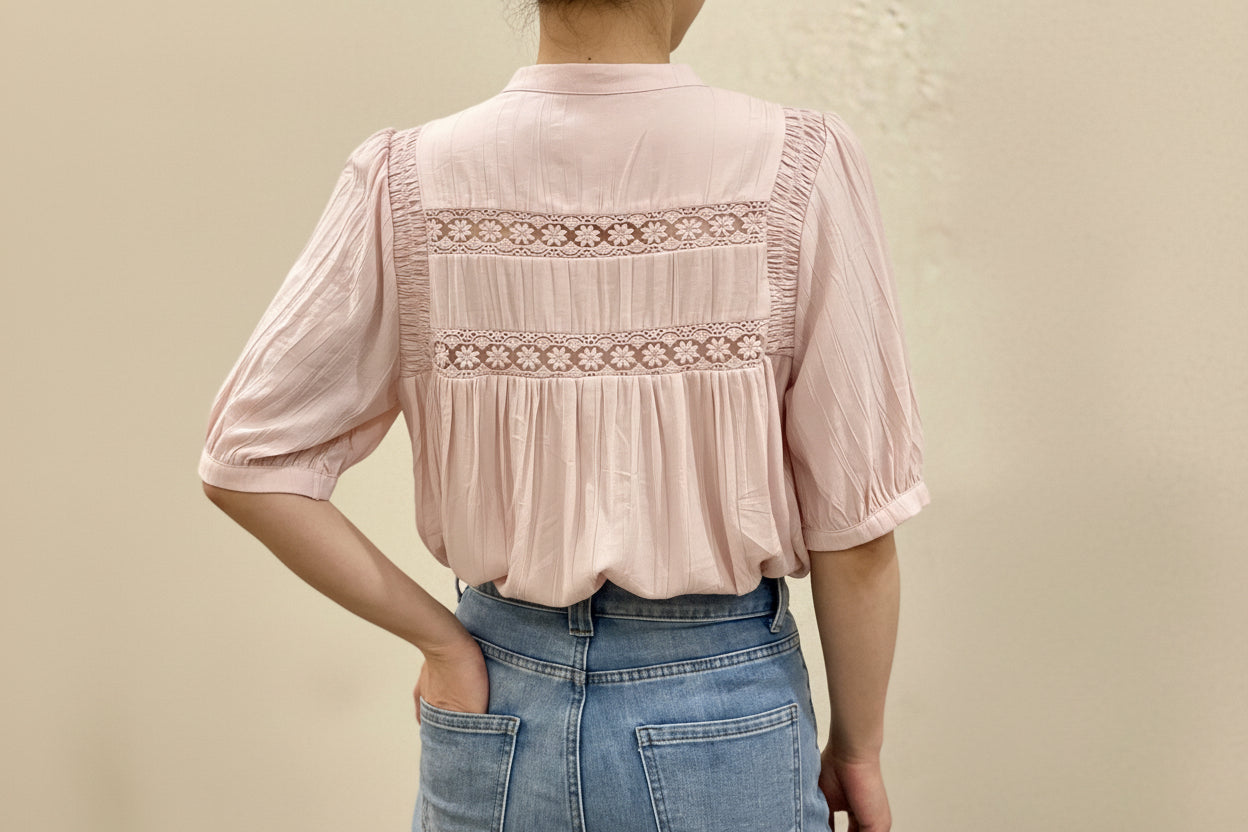 🌸Chemise Alizée rose pastel – Douceur romantique