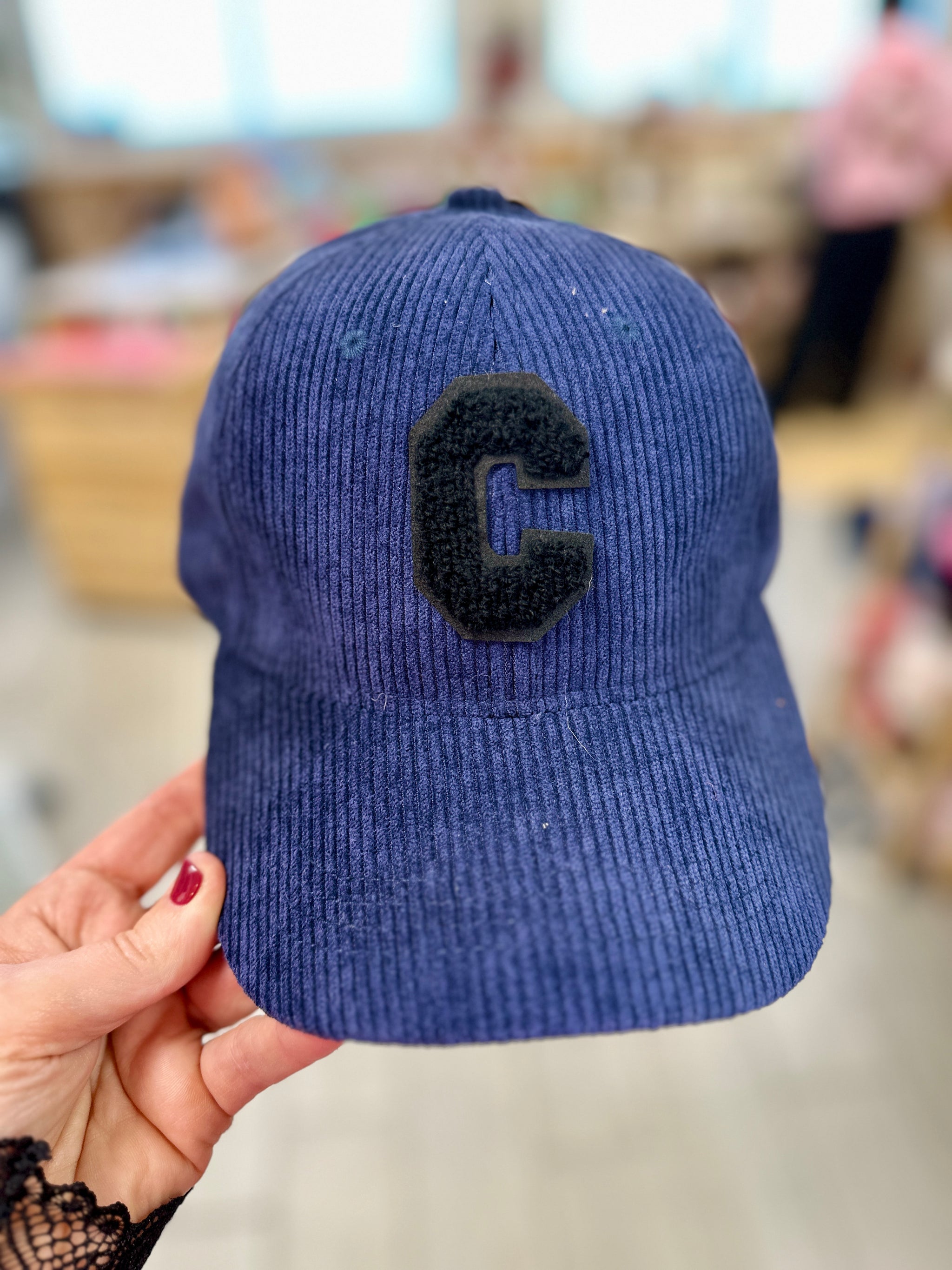 Casquette tendance velours côtelé bleu pour femme - Abana 64310