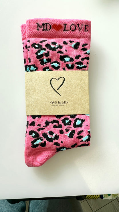 Chaussettes Graou léopard en coton bio rose – Abana Boutique Ustaritz