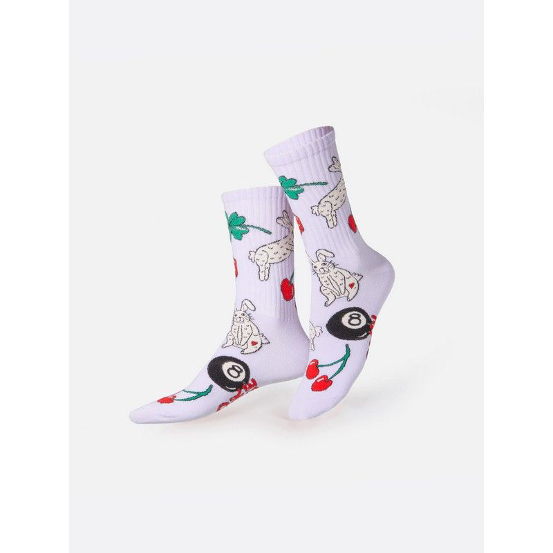 chaussettes eat my socks lapin violet cerises hossegor