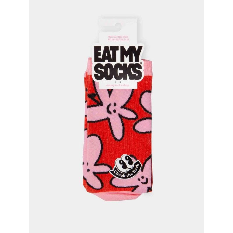 chaussettes eat my socks marguerite fleurs rouges roses