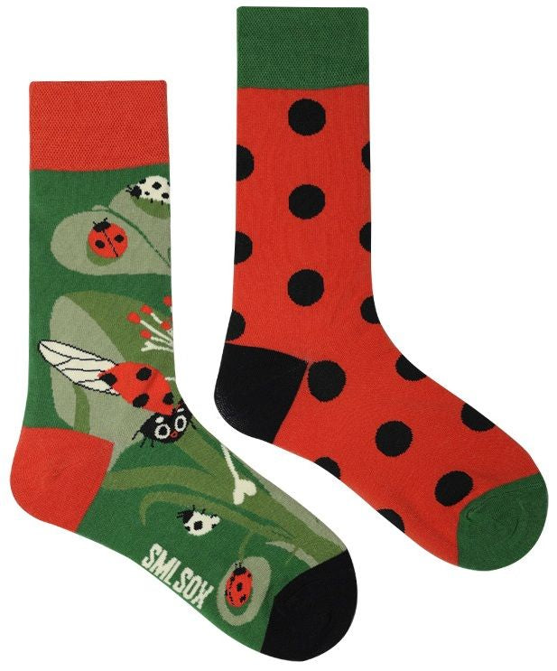 Chaussettes fantaisie unisexe à motifs colorés coccinelle