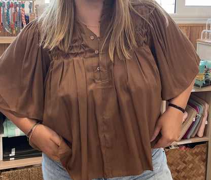 Blouse marron élégante femme coupe ample et confortable – Abana 64250