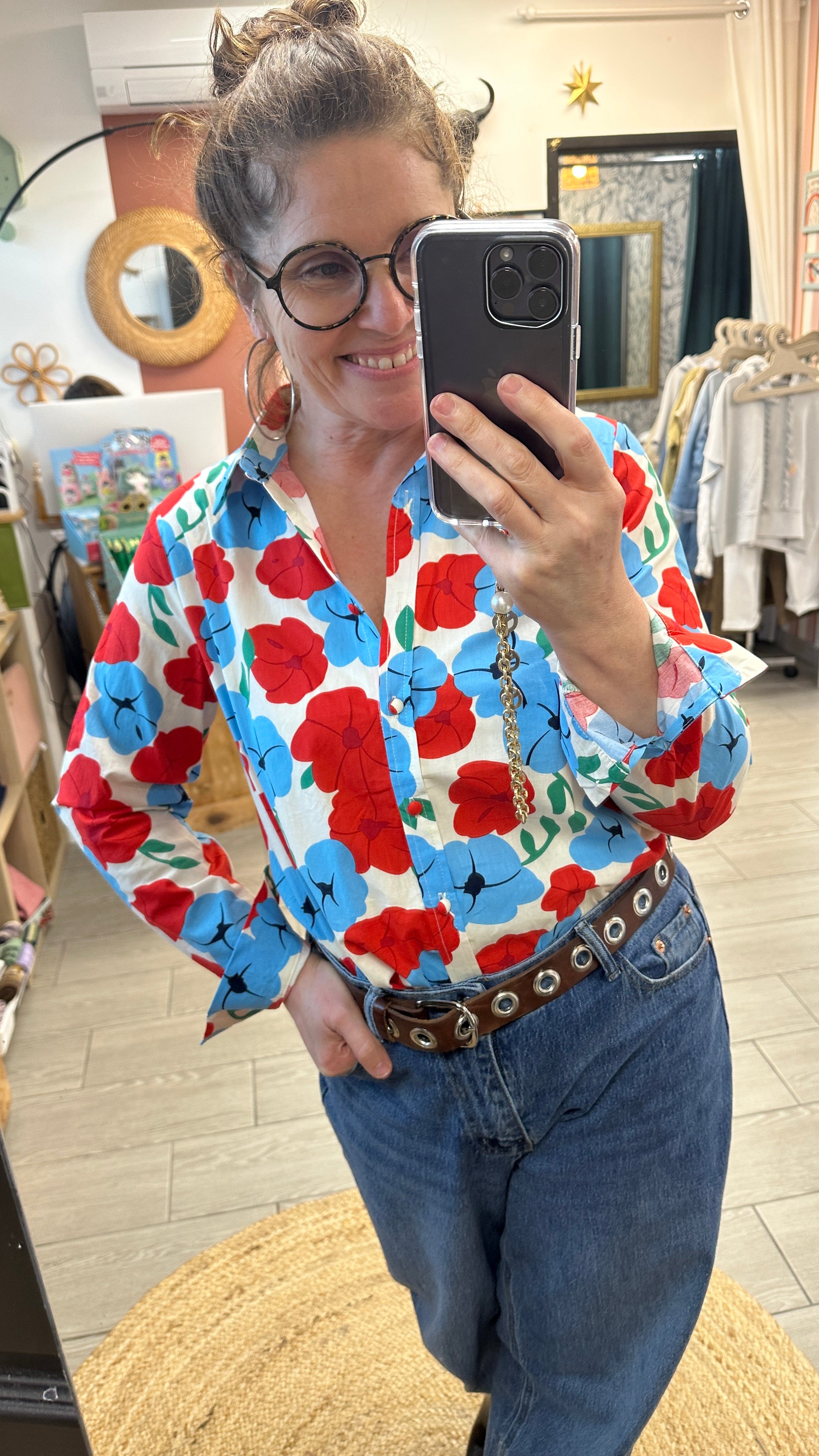 chemise colette fleurie coquelicot rouge bleu banditas  femme narbonne