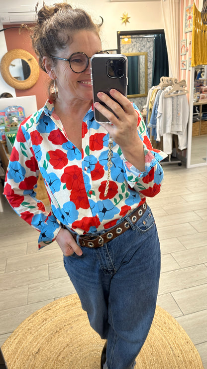chemise fleurie rouge et bleu coton in april 1986 femme ajaccio