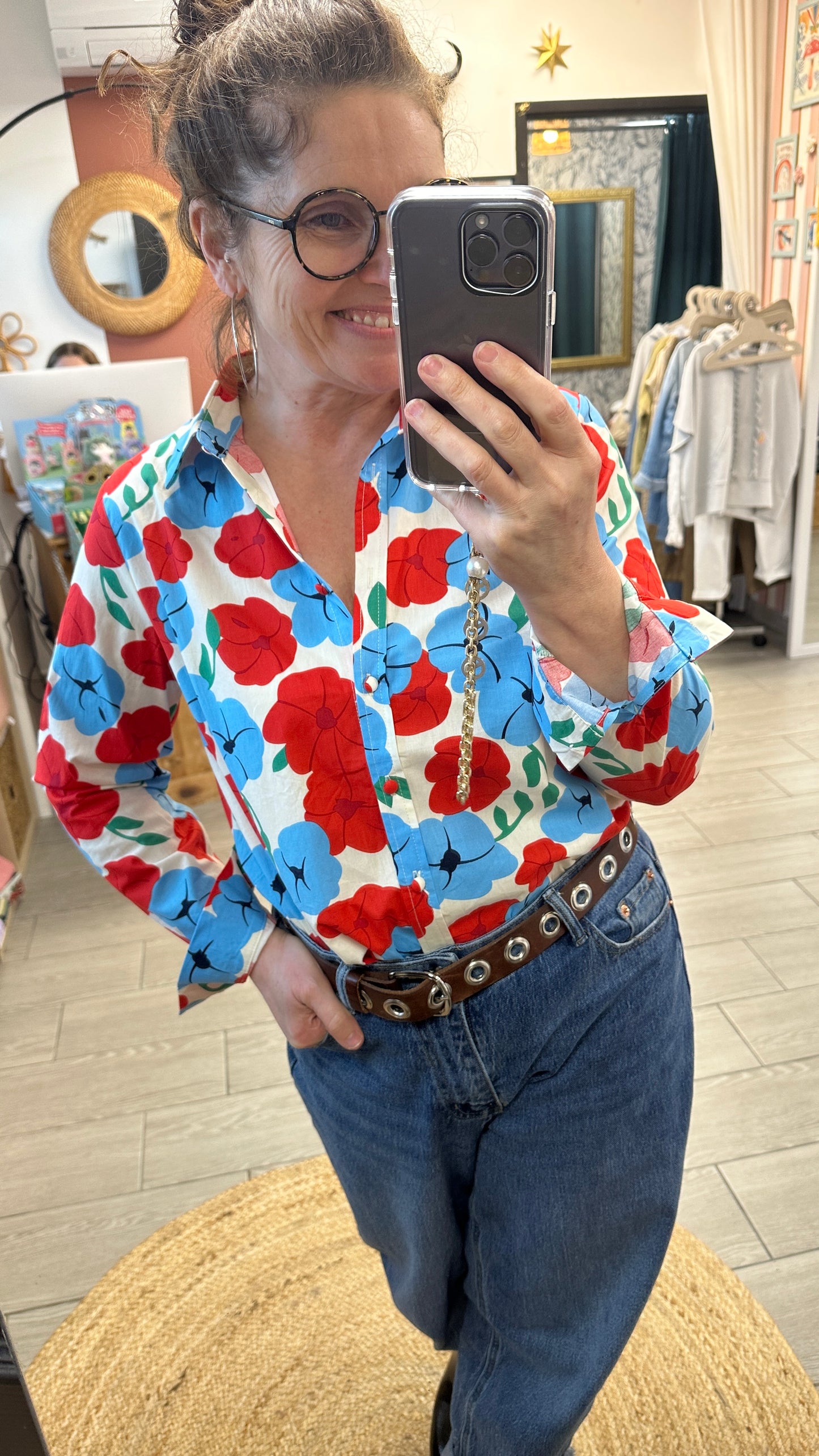 chemise imprime coquelicot rouge bleu johanna paris bruxelles