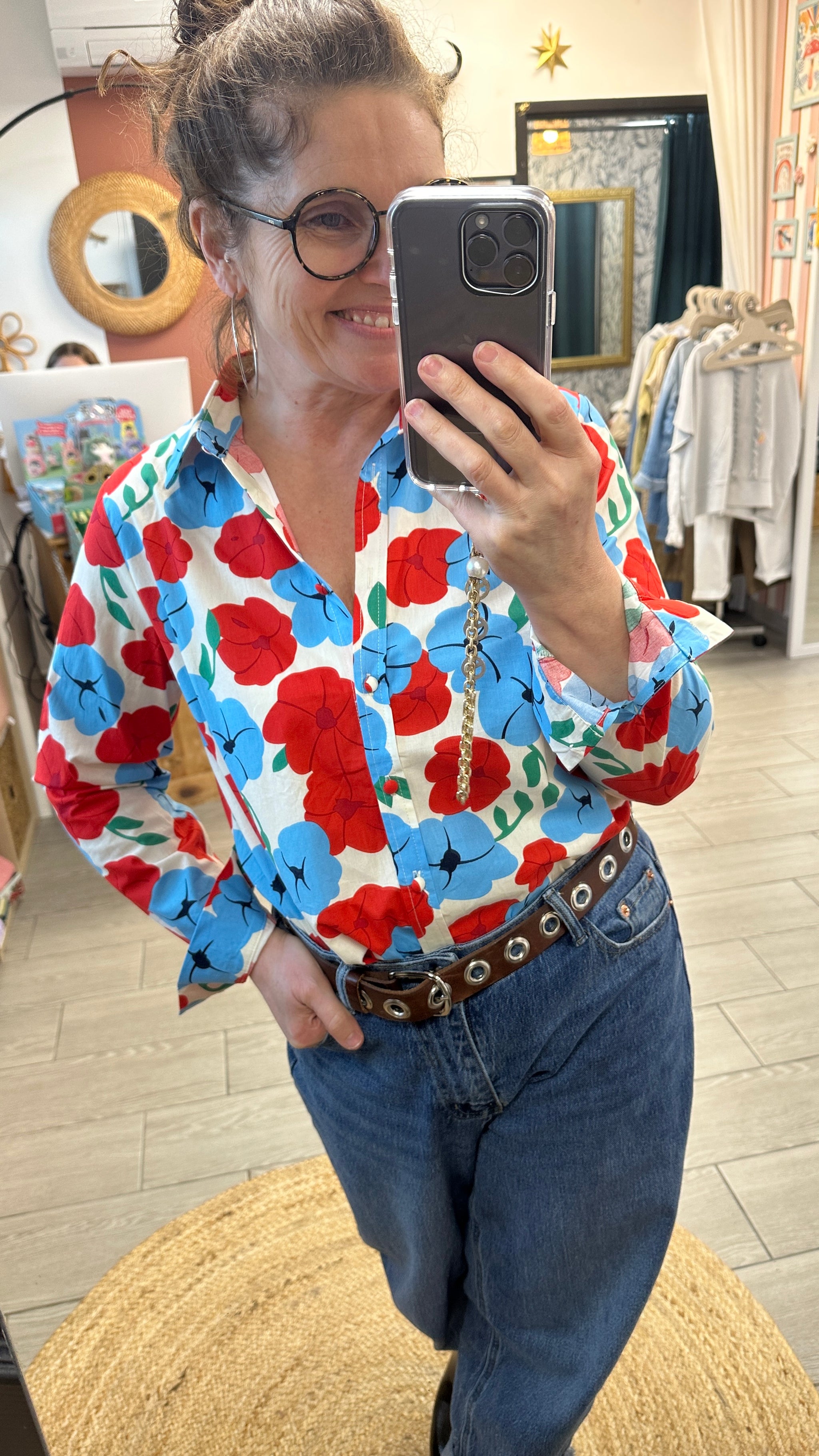 chemise imprime coquelicot rouge bleu johanna paris bruxelles