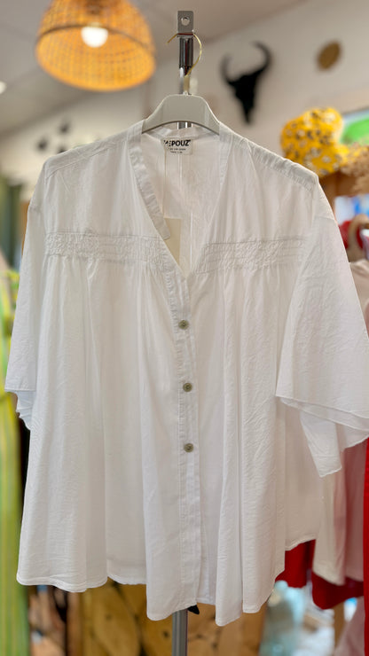 chemisier fluide ample col tuisien blanc femme été taille unique grande taille april vintage in april 1986 paris saint denis versailles