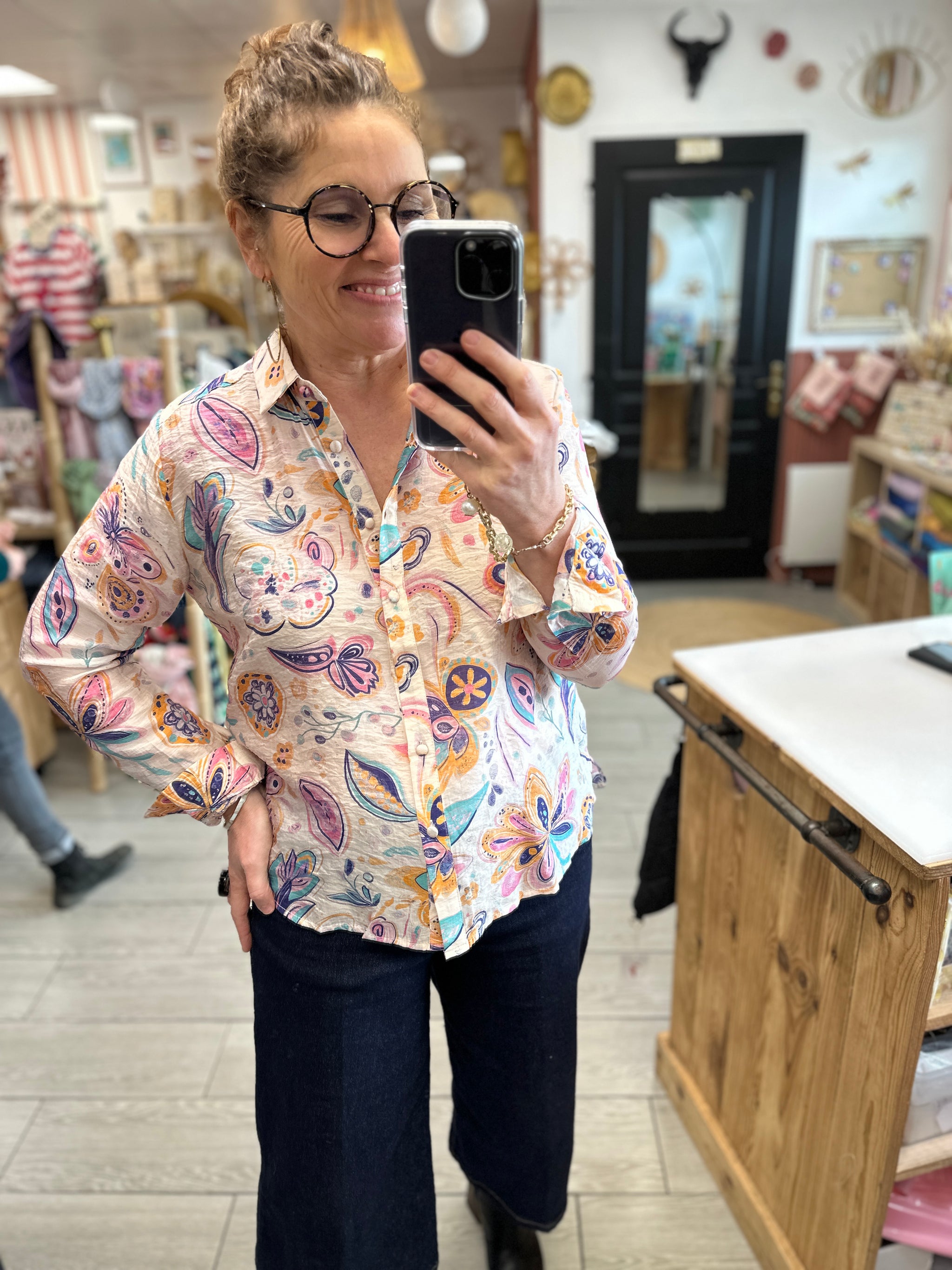 chemise fluide confort doucuer a motif pastel april vintage montauban