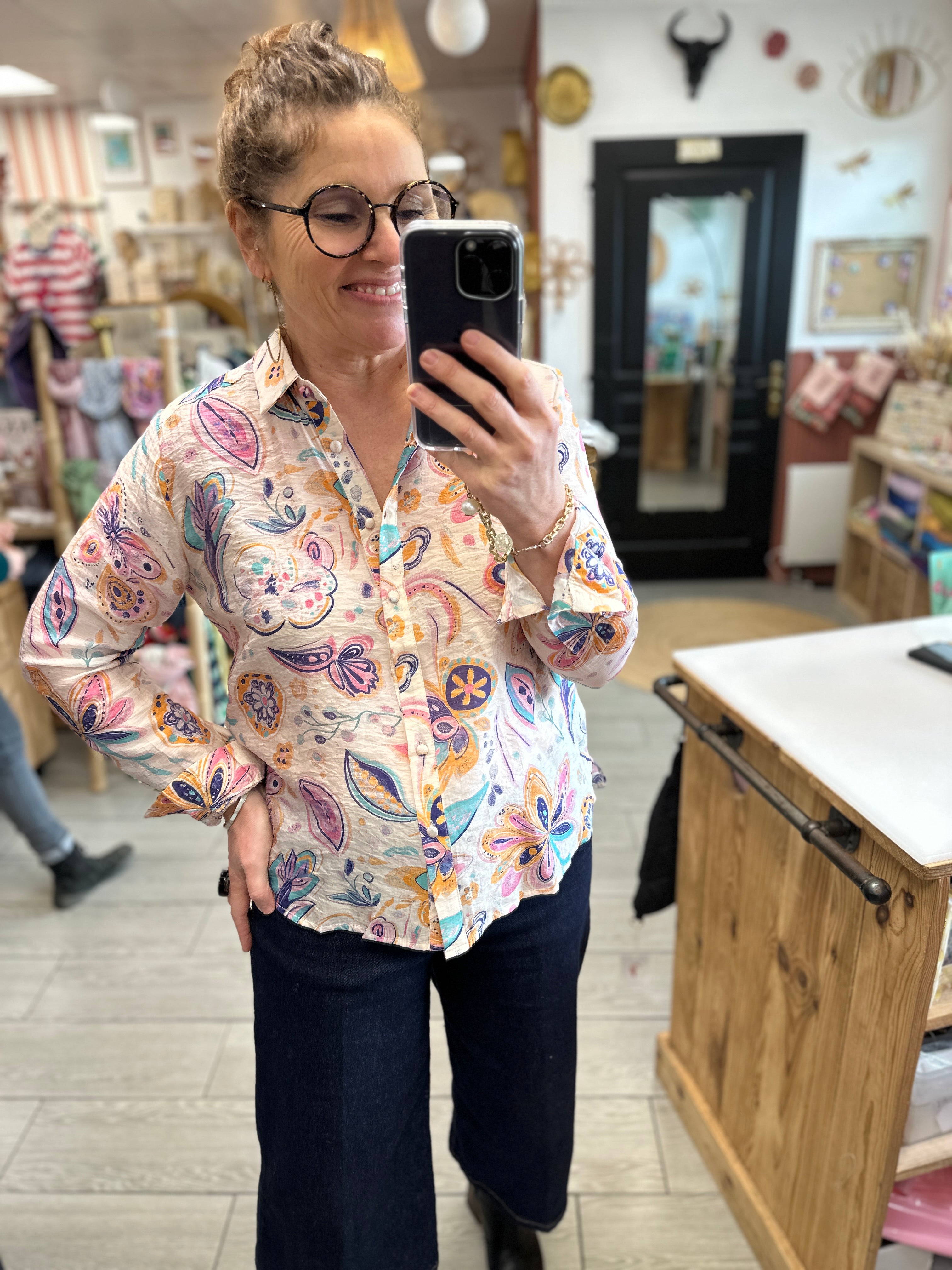 chemise fluide confort doucuer a motif pastel april vintage montauban