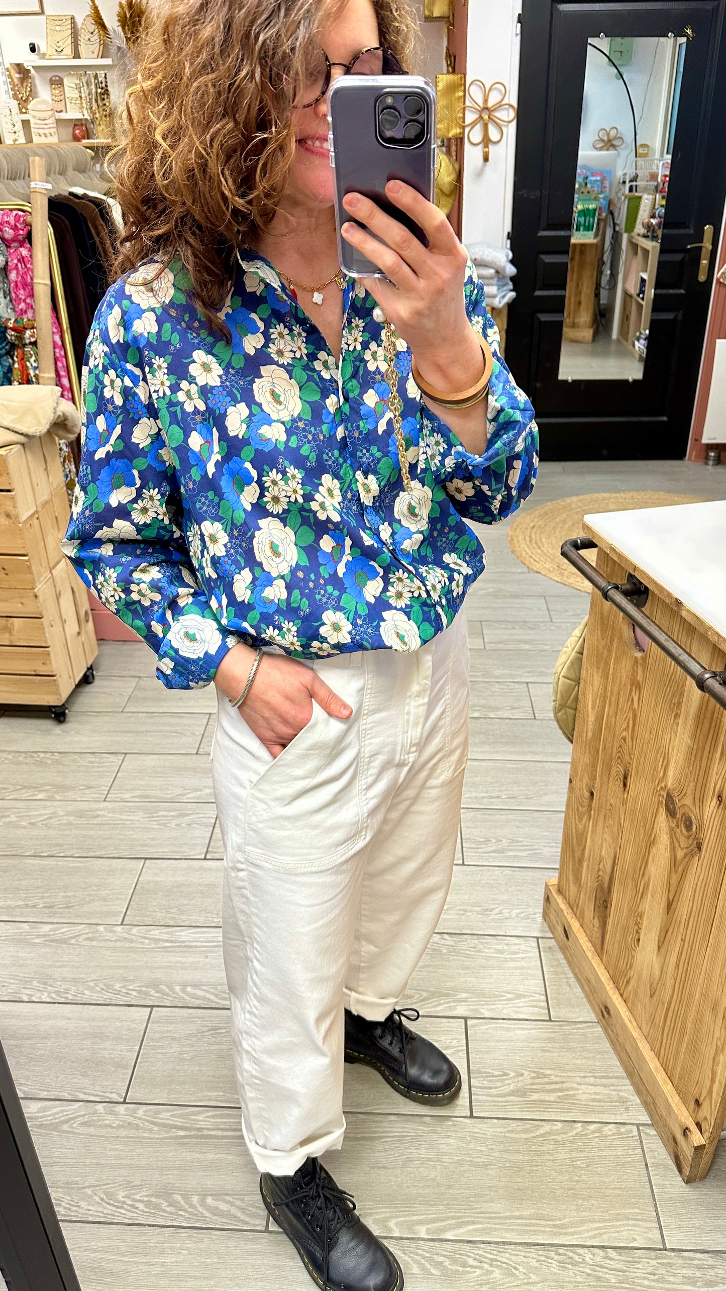 blouse fleurie bleue femme kilky bruxelles