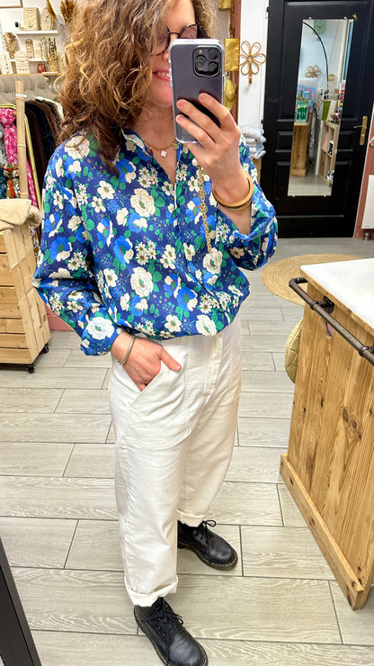 blouse fleurie bleue femme kilky bruxelles