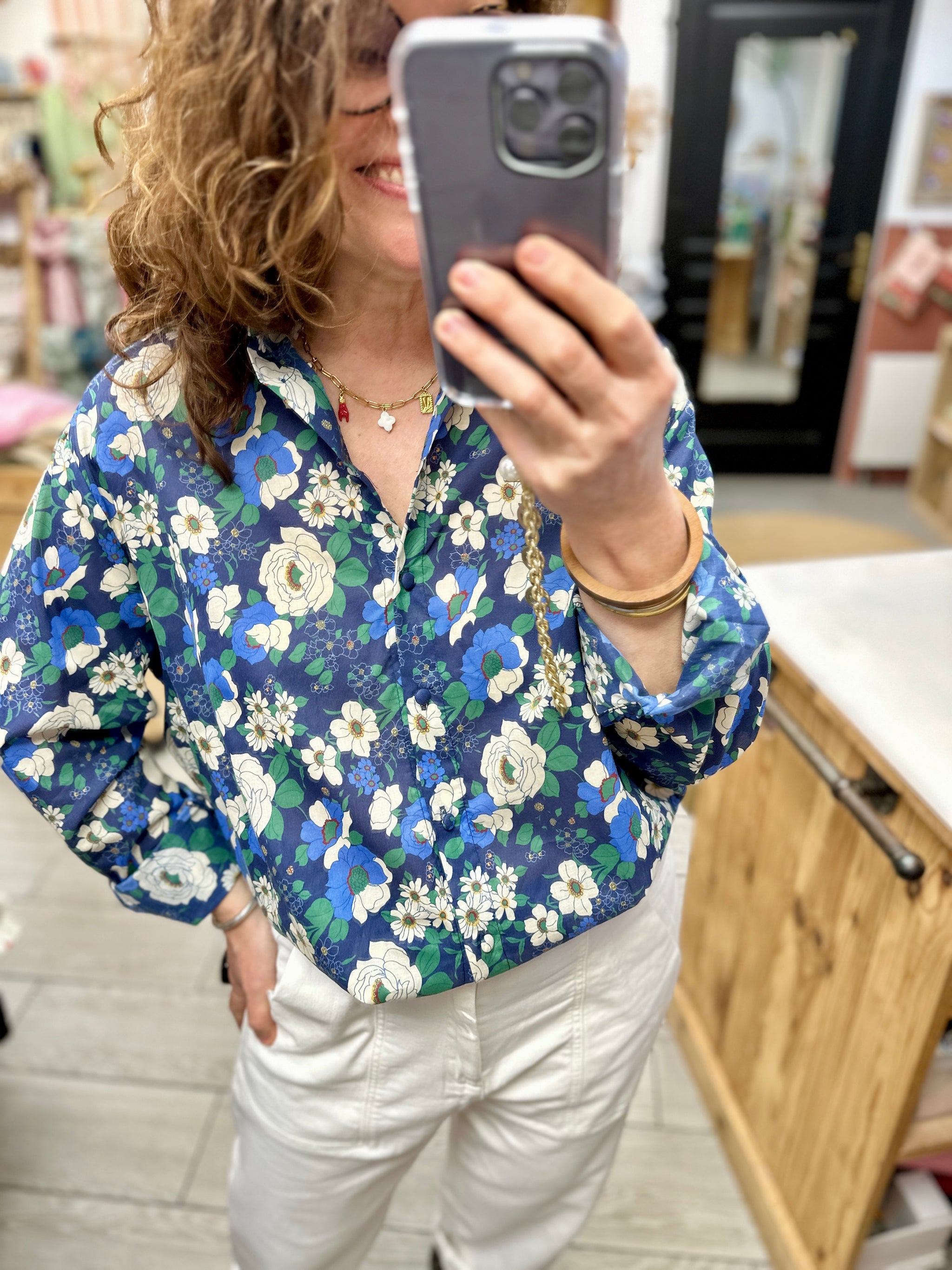 blouse imprimé fleuri bleu maelle femme avignon