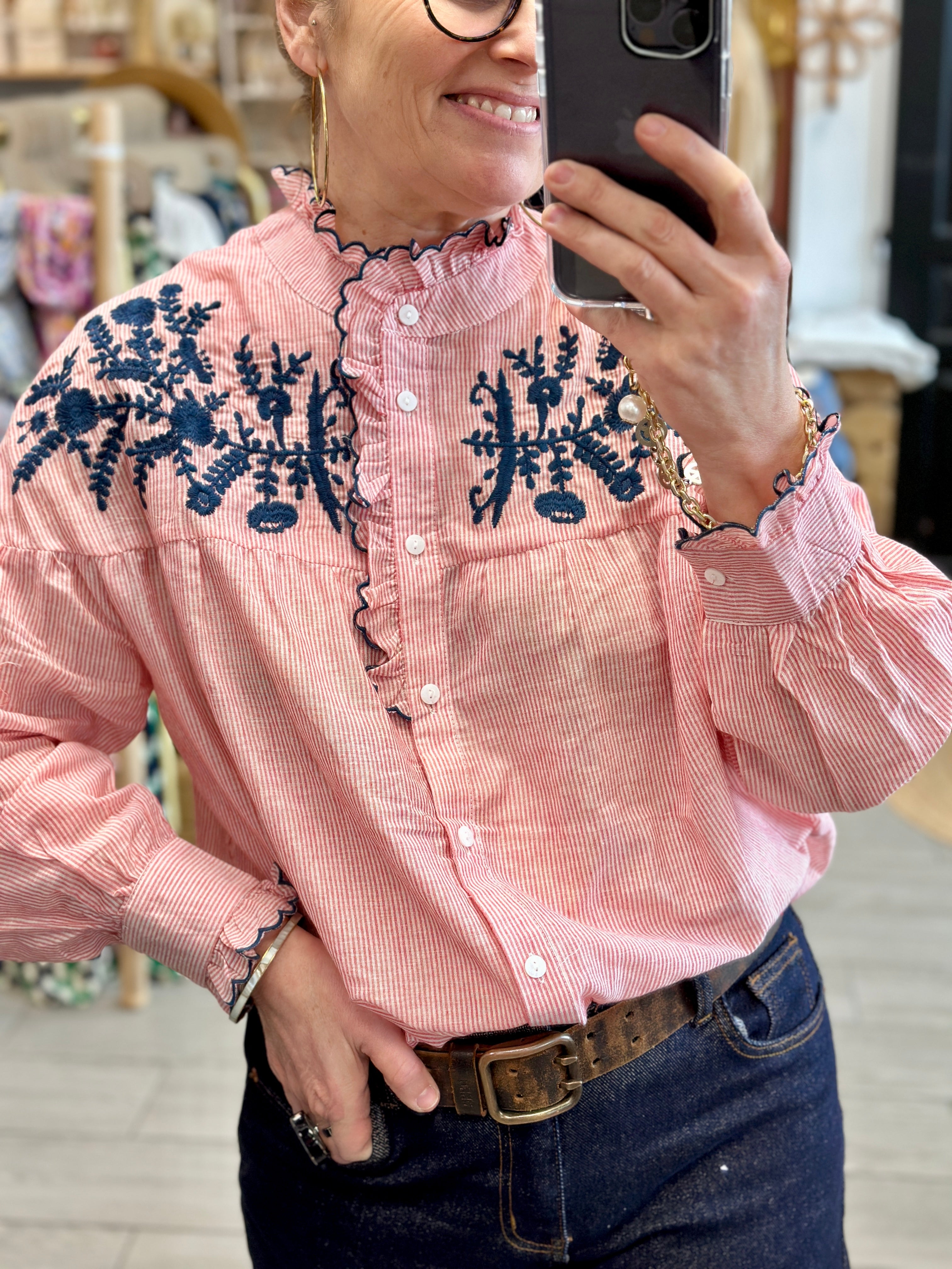 zoom chemise ray et broderie by one saint cyprien