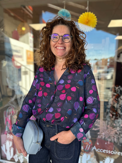 haut féminin chic imprimé automnal figues fuchsia - abana 64250