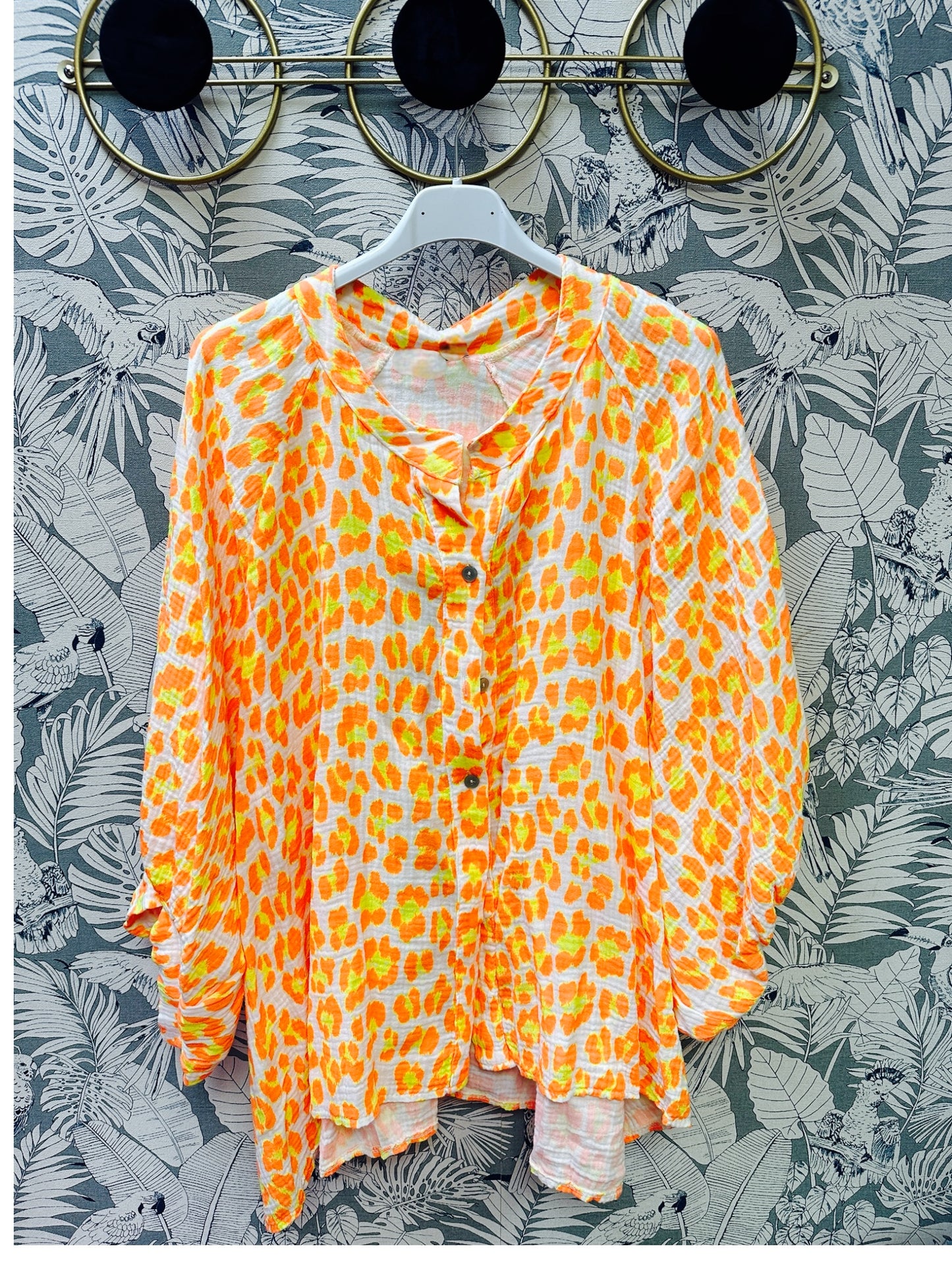 Chemise léopard orange Solane en coton oversize femme du 36 au 48 grande taille