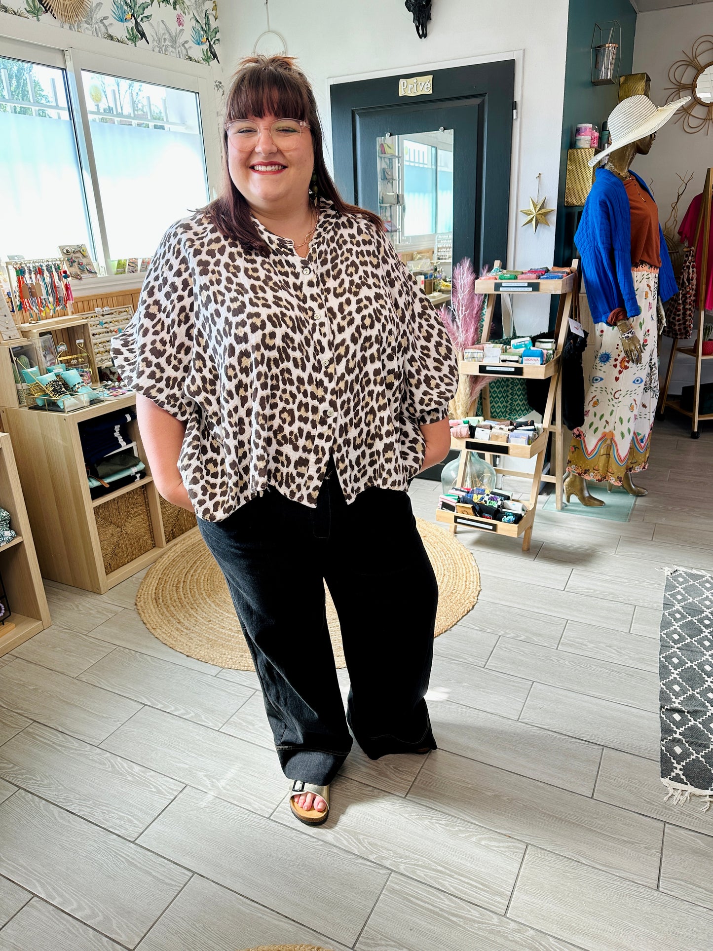 Chemise léopard Solane en coton oversize femme du 36 au 48