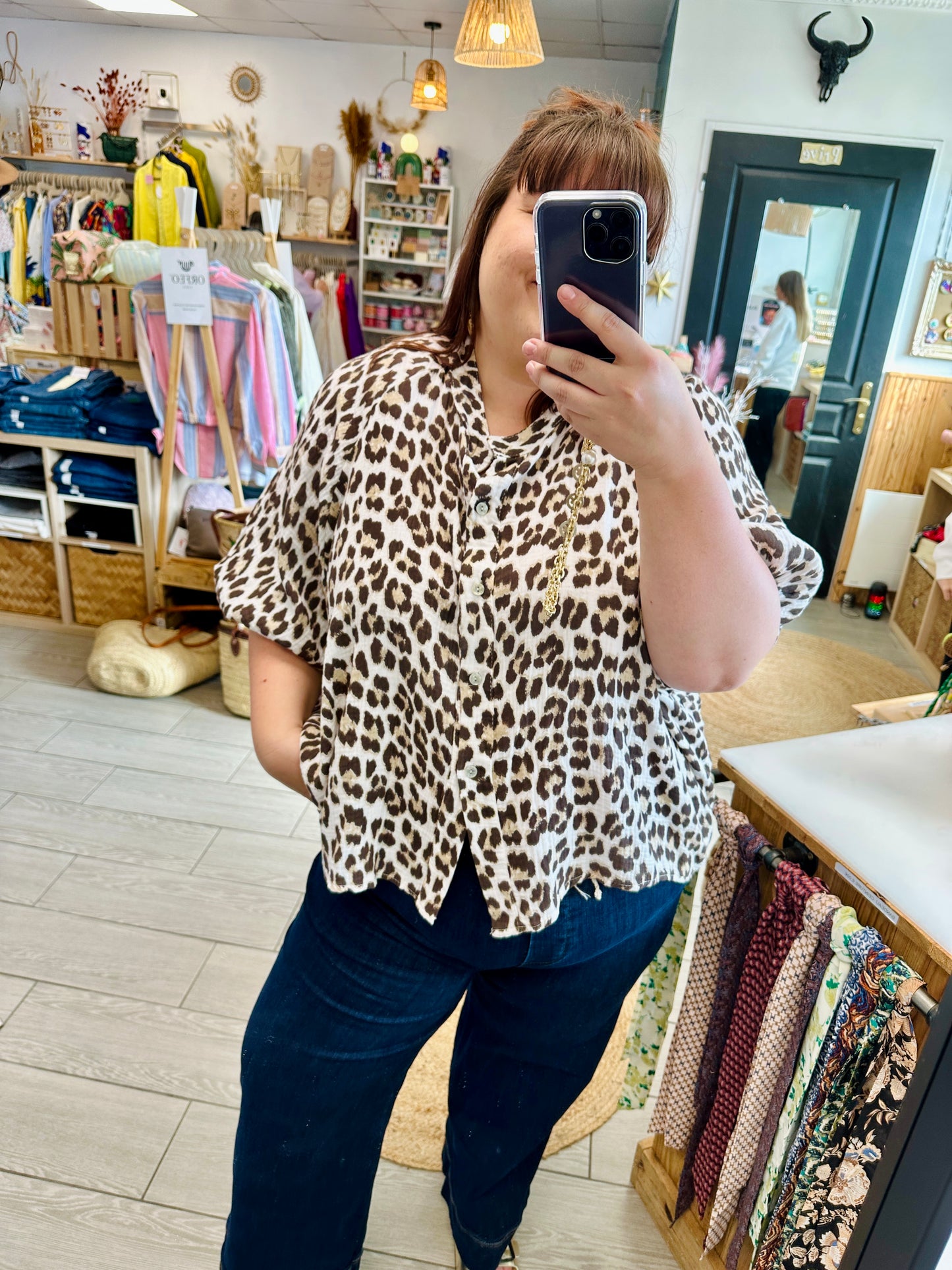 Chemise léopard Solane en coton oversize femme du 36 au 48