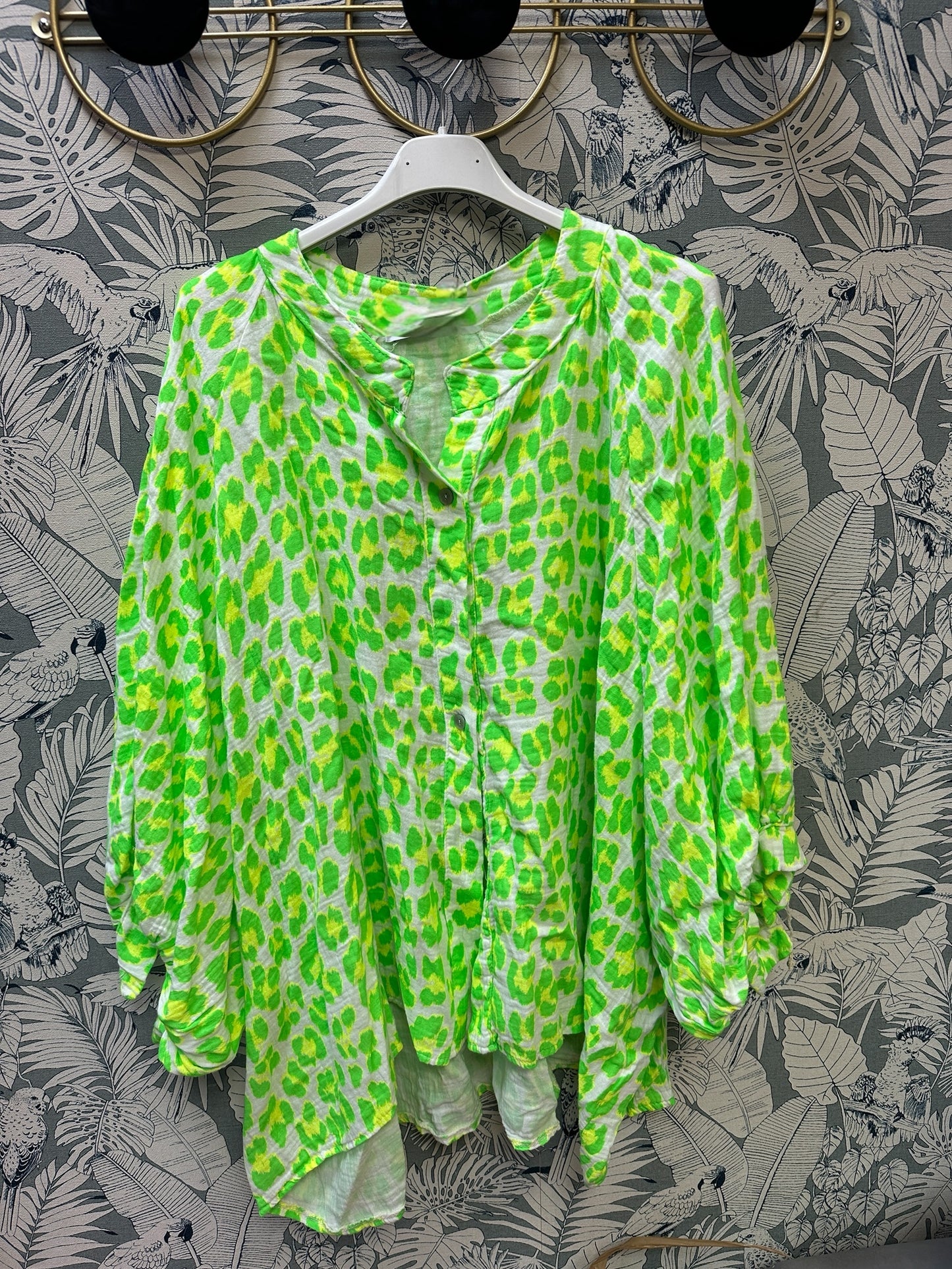 Chemise léopard vert Solane en coton oversize femme du 36 au 48