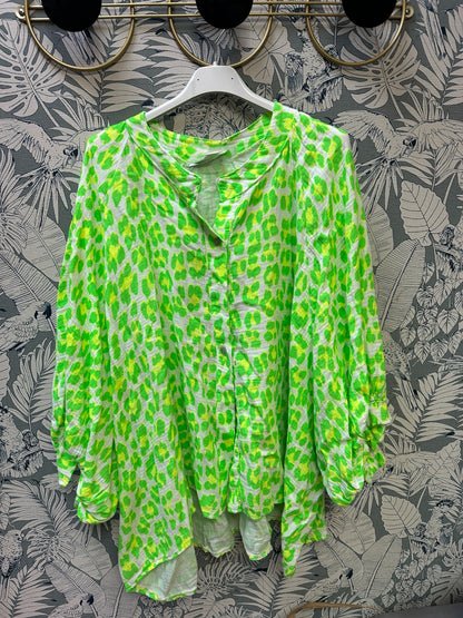 Chemise léopard vert Solane en coton oversize femme du 36 au 48