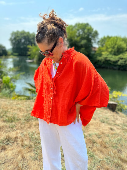 chemise tiburtino orange fluide col v boutons col brut ample manche chauve souris banditas from marseille 