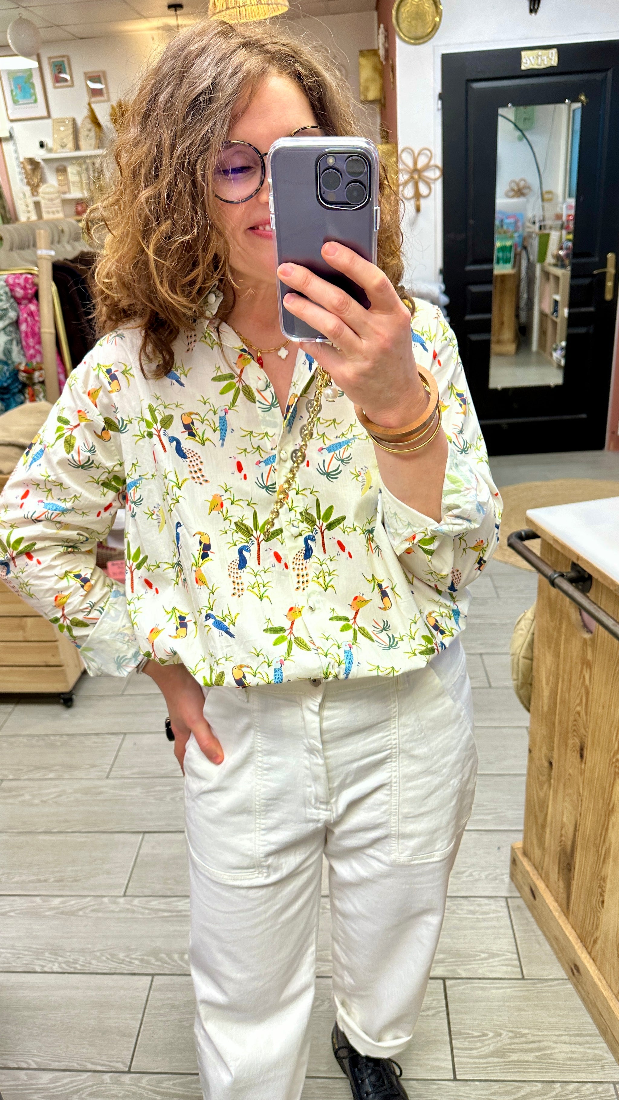 blouse blanche imprimé oiseaux kilky femme paris