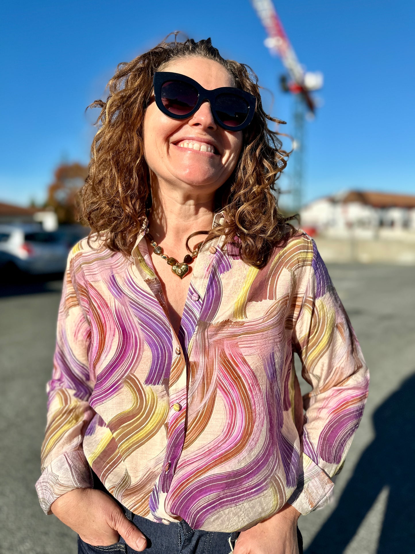 chemise légère à motifs abstraits tons lilas et beige - abana 64250