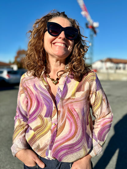 chemise légère à motifs abstraits tons lilas et beige - abana 64250