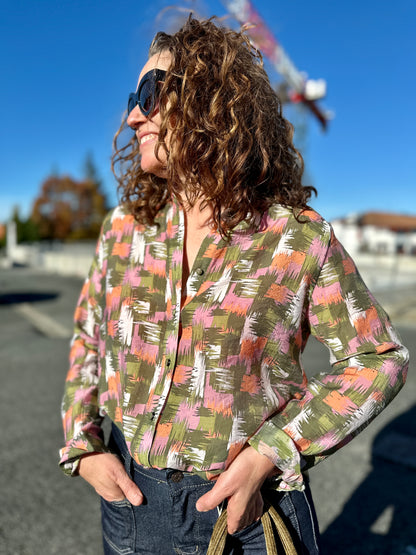 blouse fluide imprimée originale col V - abana 64310