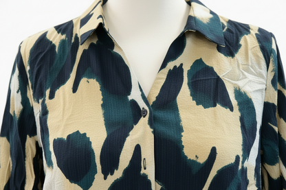 Chemise grande taille manches longues à imprimé abstrait, coupe ample et agréable à porter, style tendance - Abana 64240