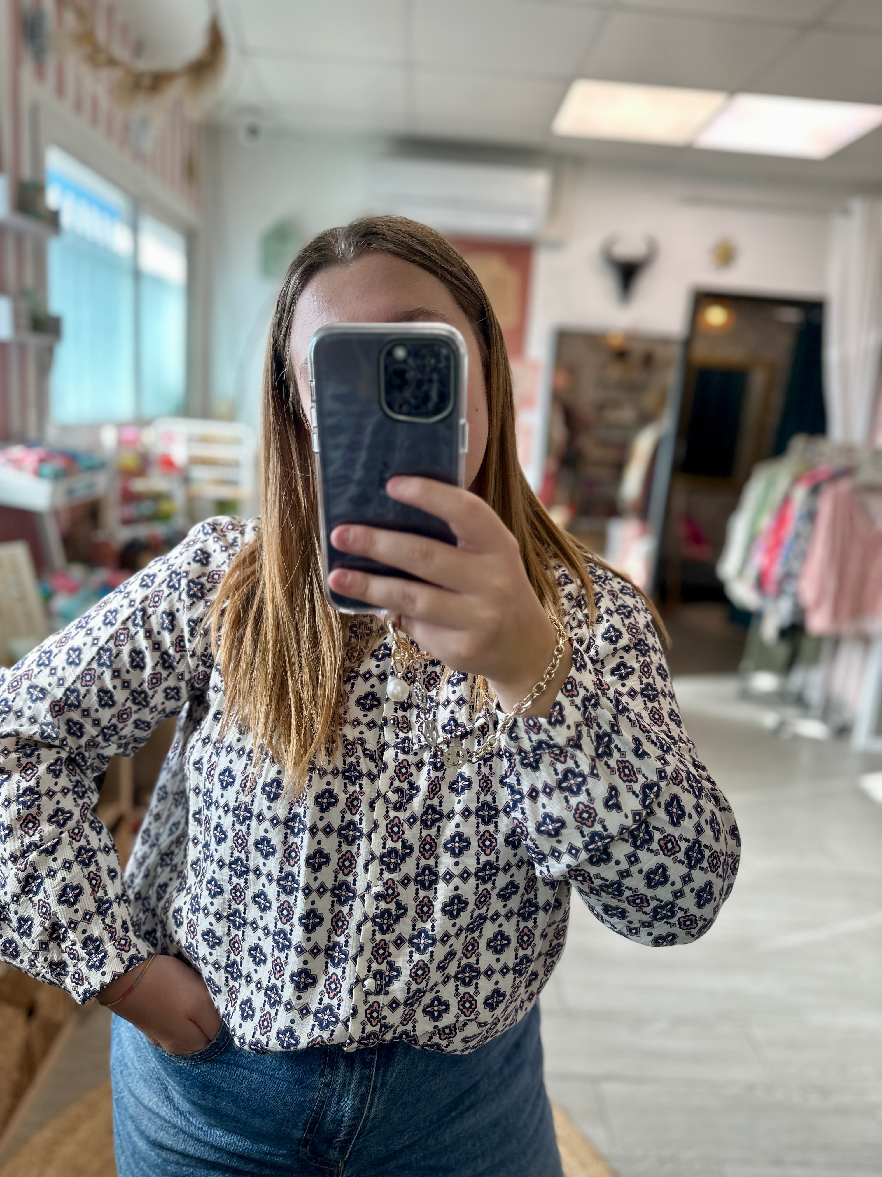 blouse imprime bleu femme april vintage bordeaux