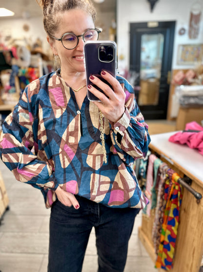 Tunique imprimée géométrique colorée pour femme grande taille banditas - Abana 64480