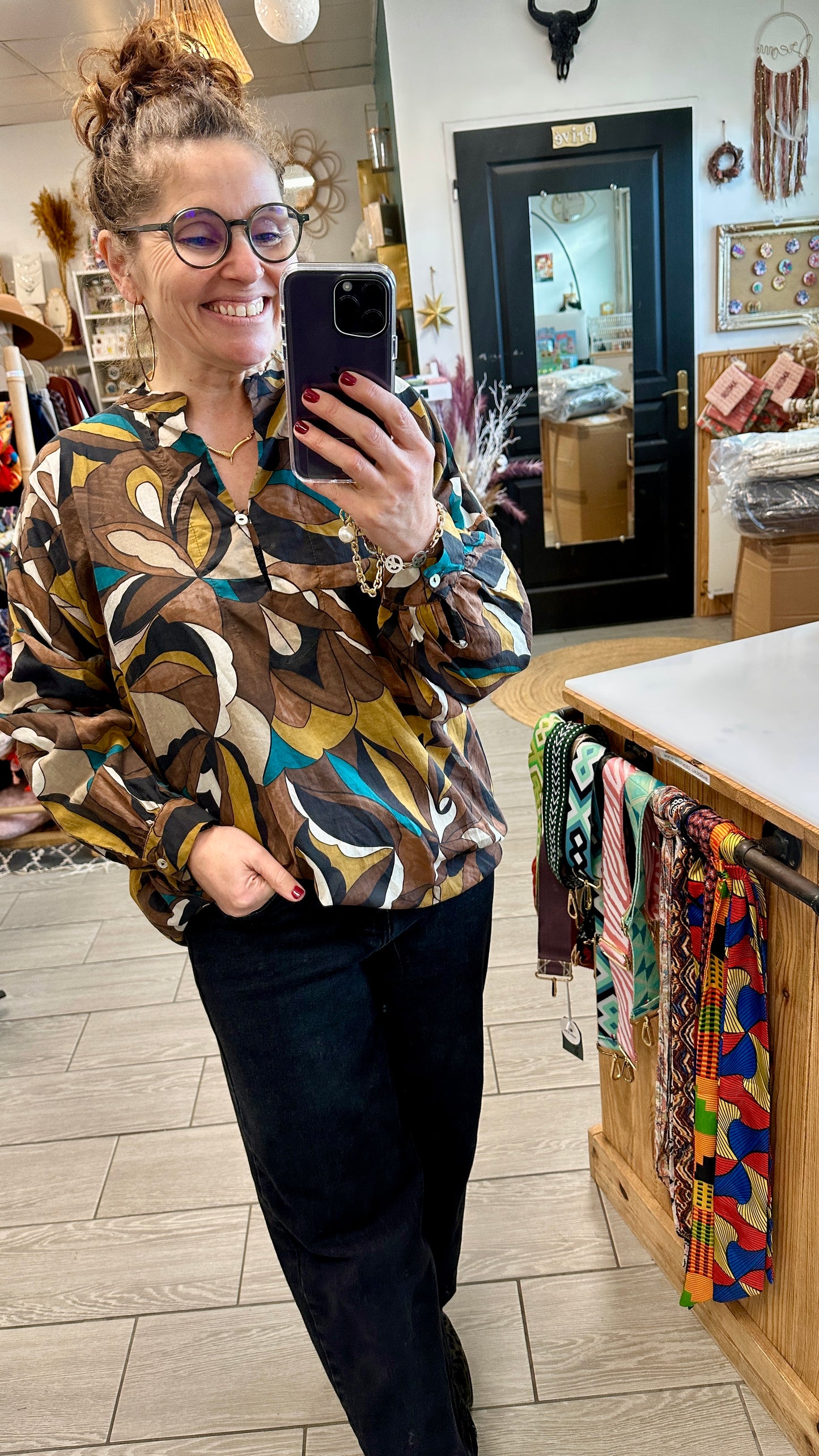 Tunique légère col tunisien boutonnée pour silhouette généreuse banditas - Abana 64990