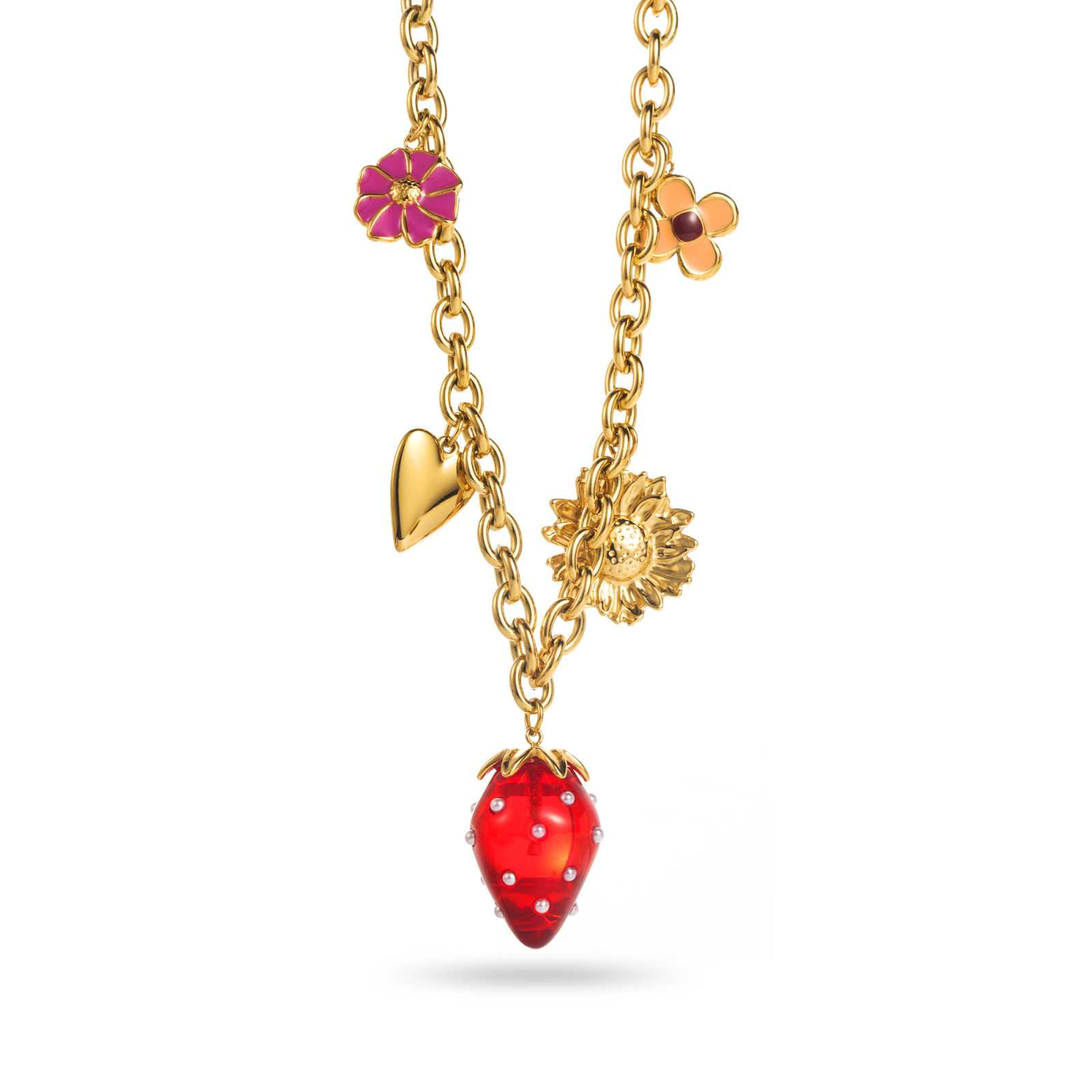 Collier doré fraise et fleurs émaillées – Collier fantaisie à retrouver chez Abana Ustaritz Pays Basque