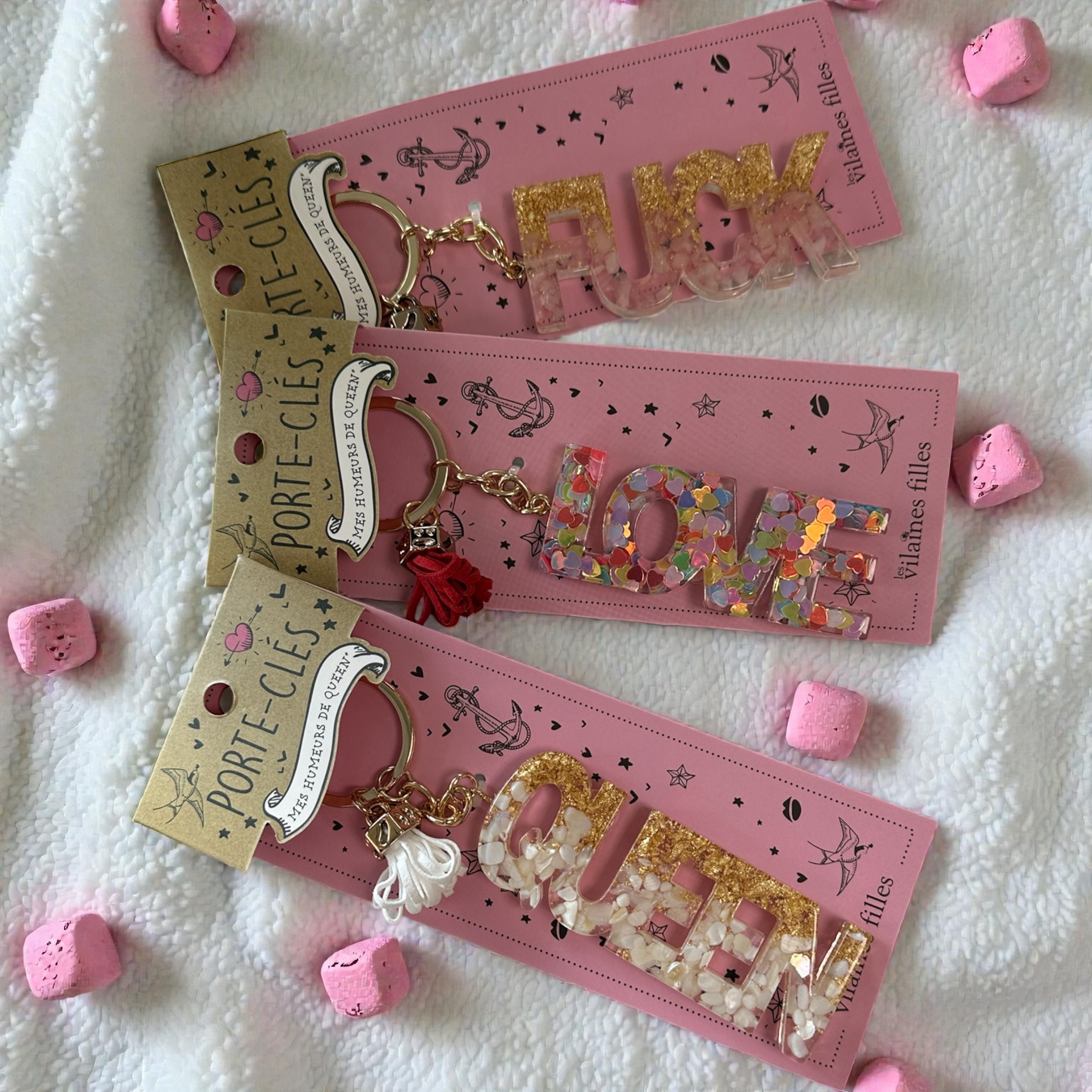 ✨Porte-clés Fuck It en résine pailletée – L’audace avec des paillettes