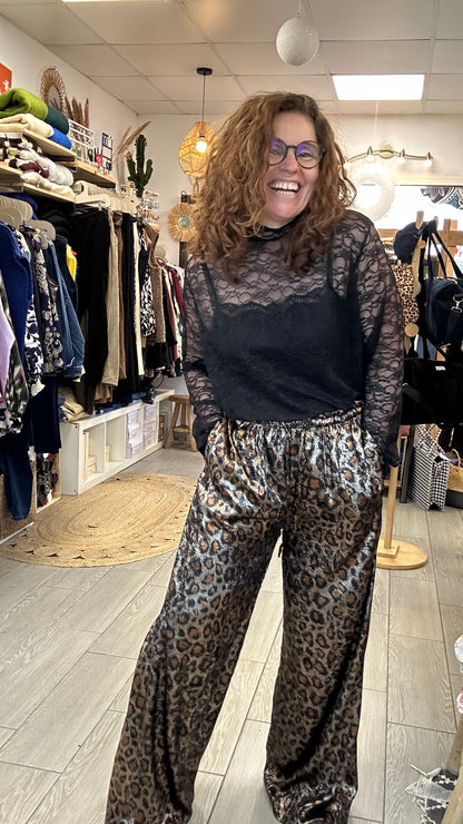 🐆Pantalon Savana – Fluide Léopard Satiné Chic & Confort