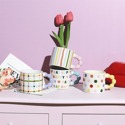 🌈Mugs Happy Mood – Colorés et à anses bulles pastel -4 modèles