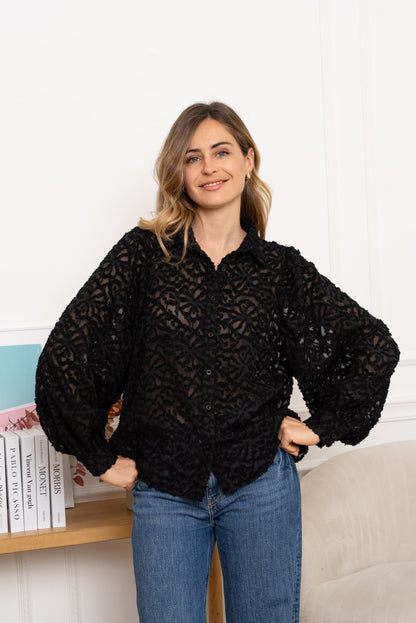 🖤Chemise Lauryne - En dentelle noire