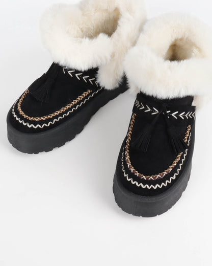 ❄️Bottines Maika – Noires fourrées avec pompons