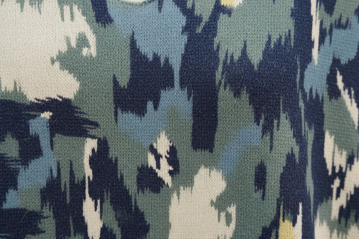 💙Pull col V Cléo – Motif bleu-vert effet brillant