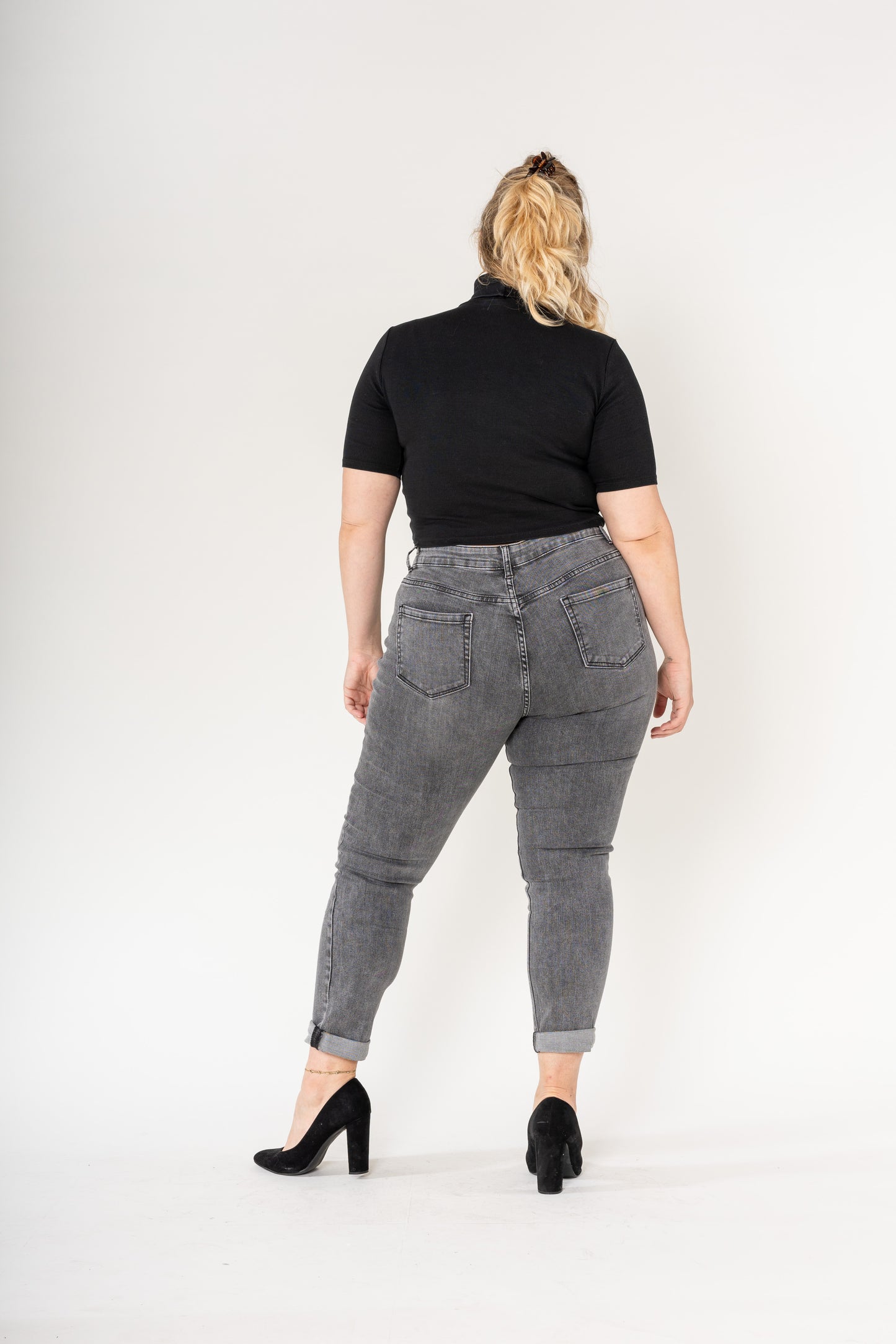 ⚡ Jean Gris Grande Taille Livia  – Détails Clous Argentés
