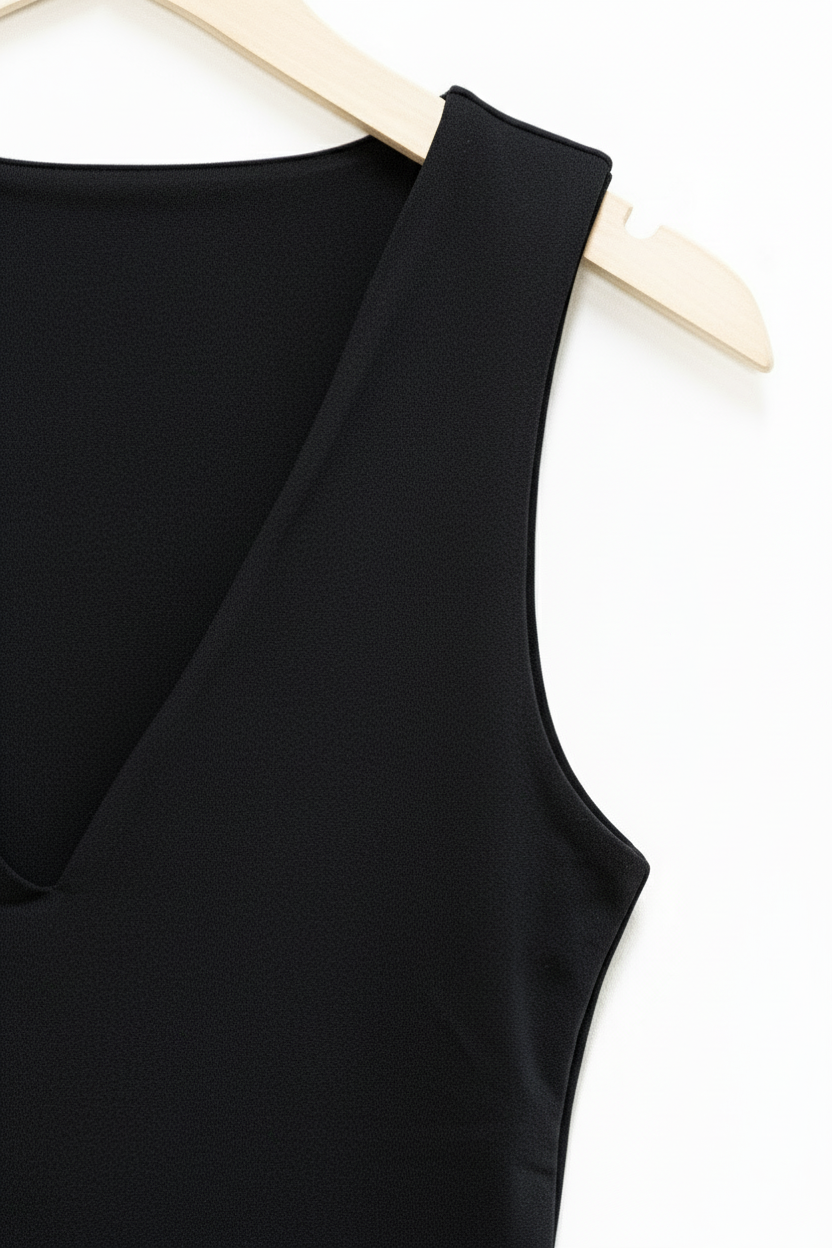 Haut sans manches noir basique à col V profond - Abana 64250