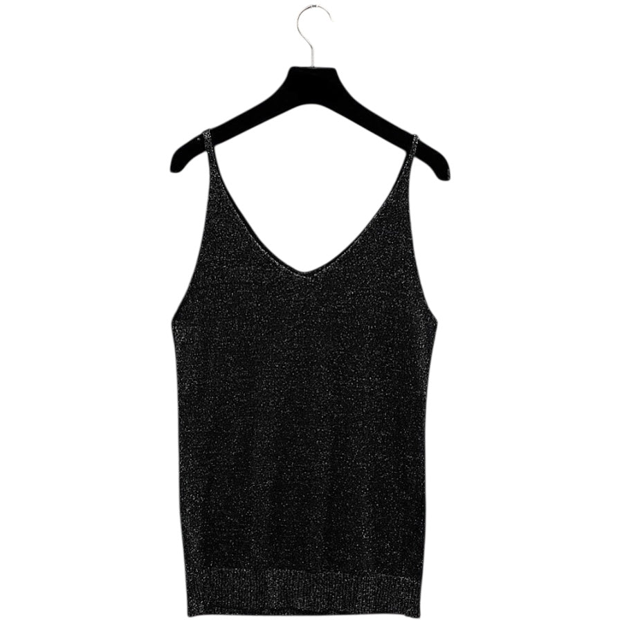 Débardeur DIVINE noir brillant pour femme, coupe col V chic et confortable, disponible chez Abana Boutique à Ustaritz