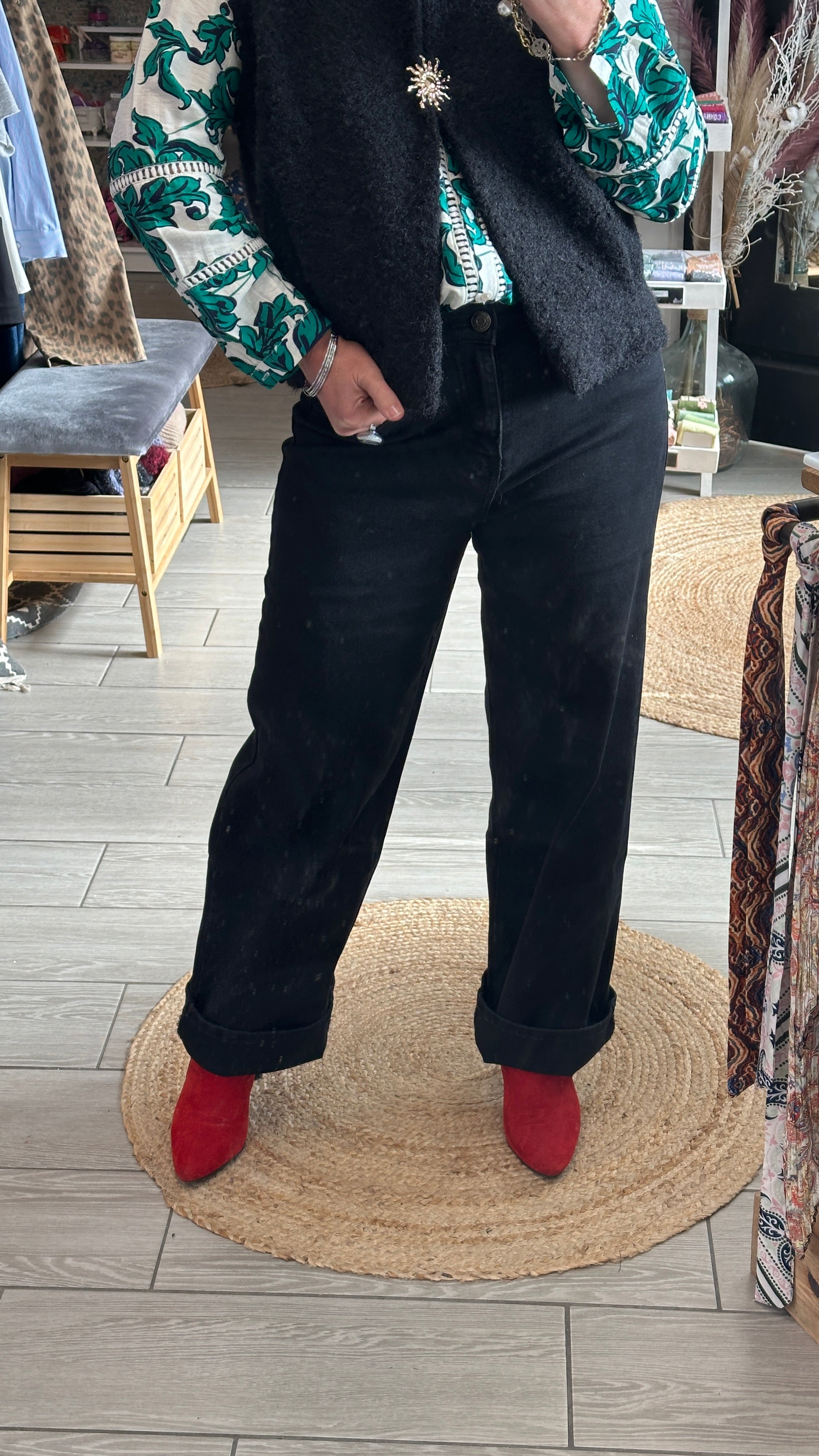 🖤 Jean Baggy Dad Noir – Taille Haute (36 au 44)