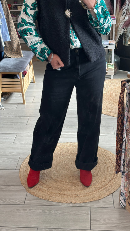 🖤 Jean Baggy Dad Noir – Taille Haute (36 au 44)