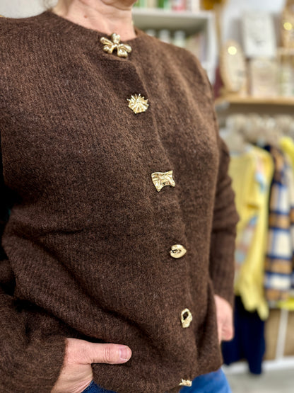 🍫Gilet chocolat Lorea – Boutons dorés