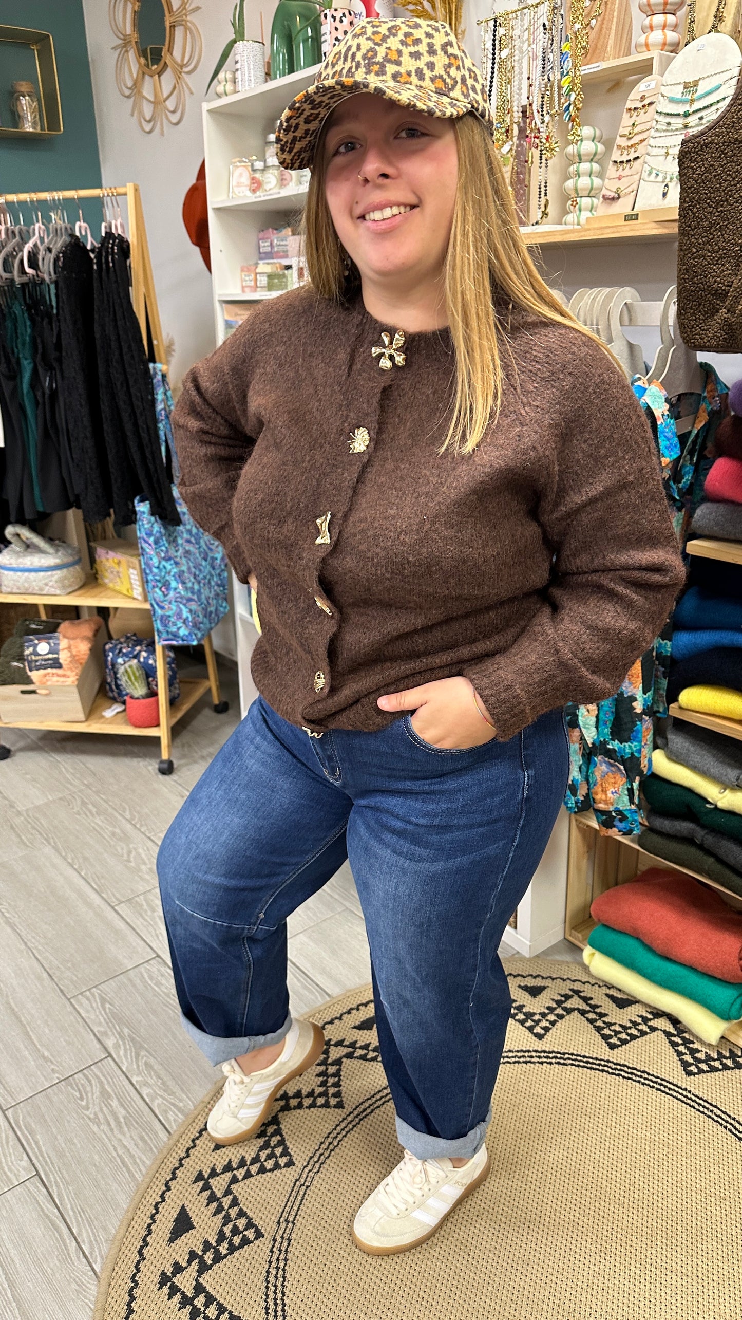 🍫Gilet chocolat Lorea – Boutons dorés