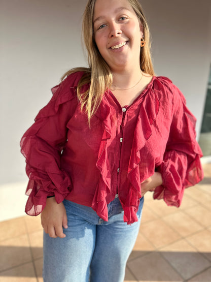 🌸 Blouse Louisa – Rose, Noir ou Cerise – 100 % Coton