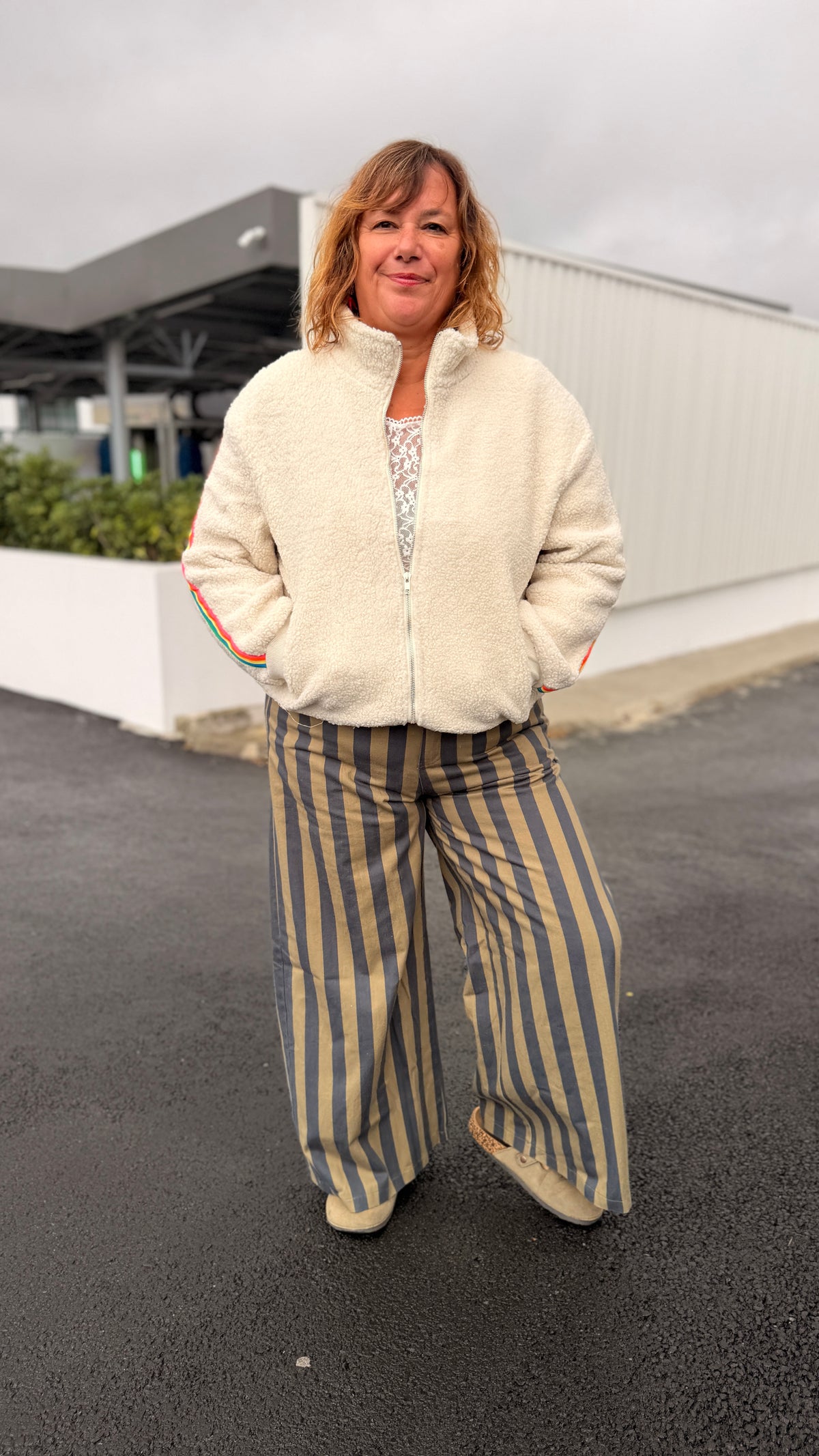 🤍Polaire écrue Amanda femme  – Grande taille à manches longues
